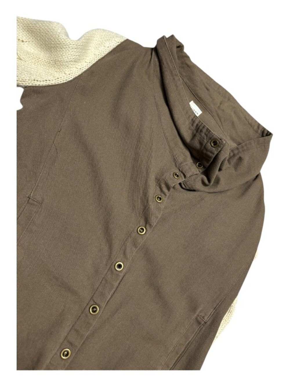 ELLISON Khaki Knit Sleeve Luxury Designer Casual Sweater Jacket Shacket Womens L - Picture 6 of 7